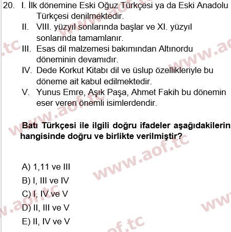 2023 Türk Dili 1 Arasınav 20. Çıkmış Sınav Sorusu