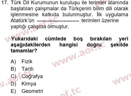 2024 Türk Dili 1 Yaz Okulu 17. Çıkmış Sınav Sorusu