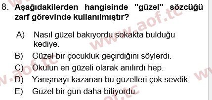 2024 Türk Dili 1 Yaz Okulu 8. Çıkmış Sınav Sorusu